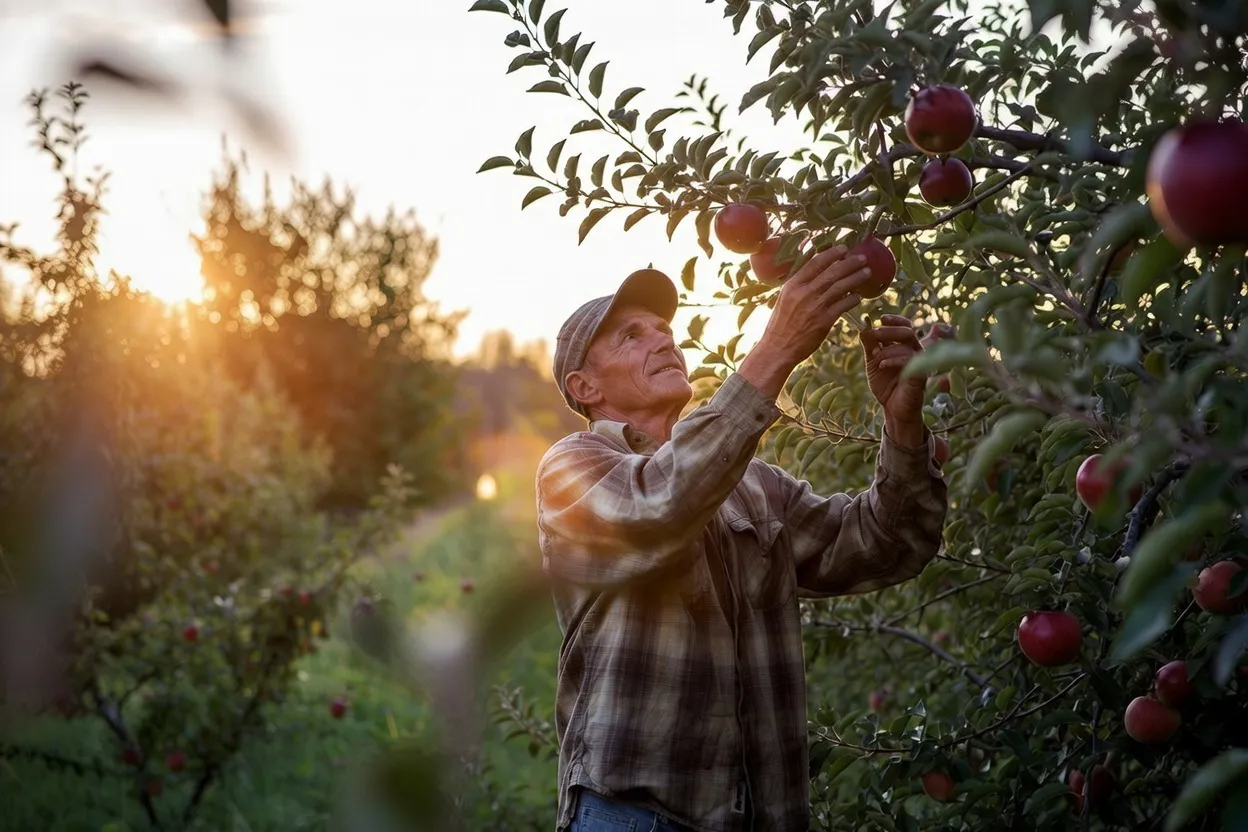 Vibrant, naturally ripened red apples on the tree, full of flavor and peak nutrition
