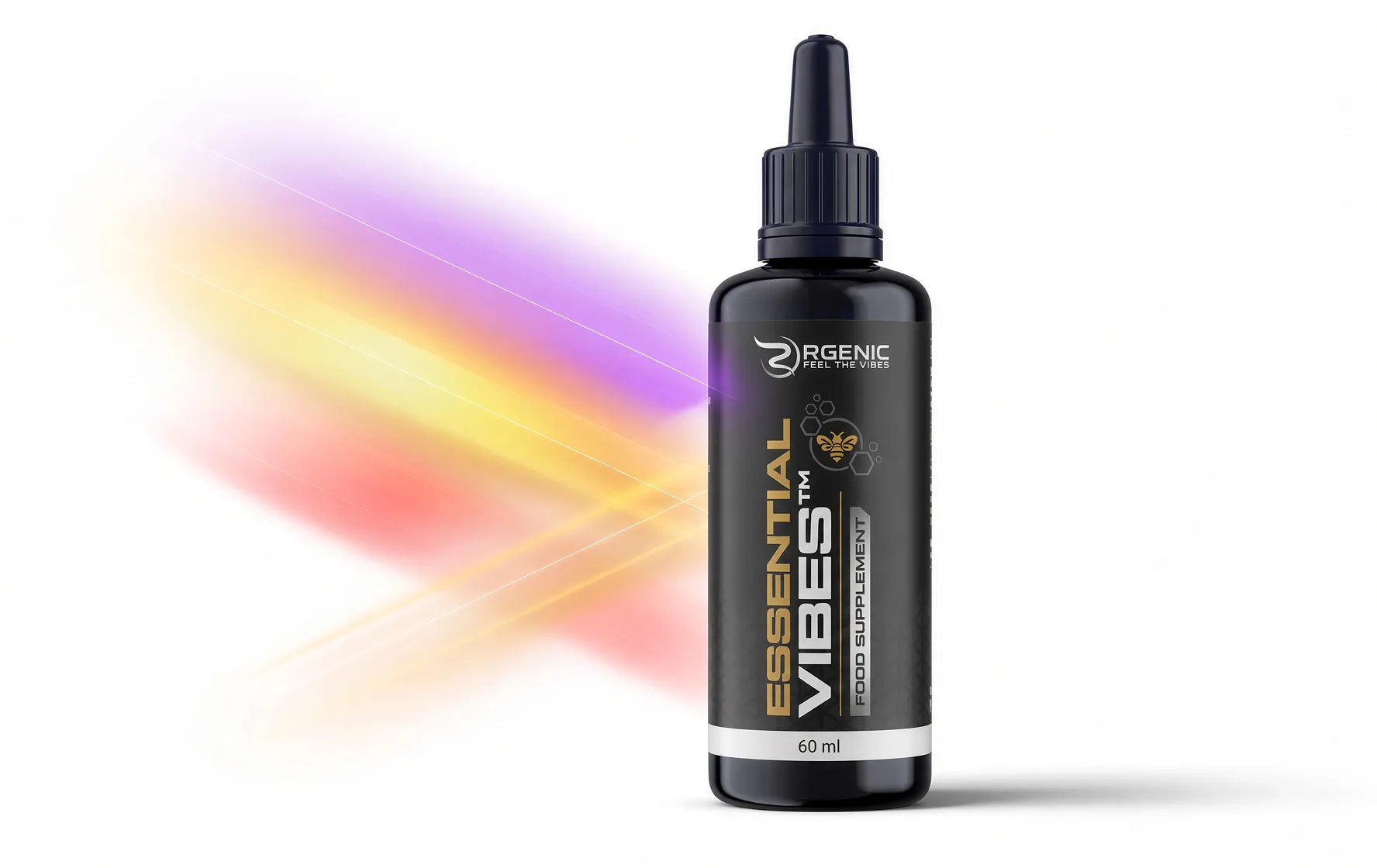 Close-up of EssentialVibes violet glass bottle filtering light and protecting the contents