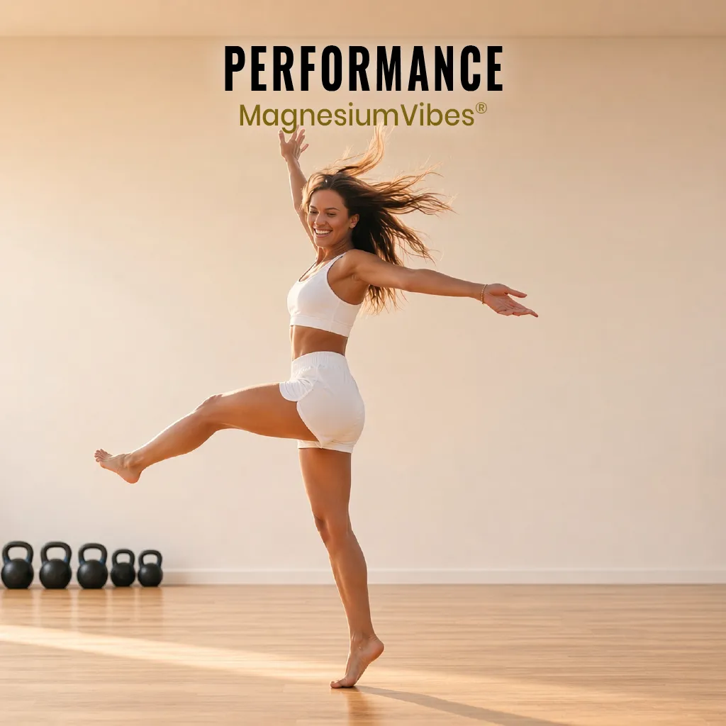 Woman training in gym next to Rgenic MagnesiumVibes Performance